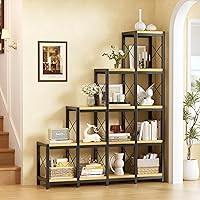 Vista 10 de PAKASEPT Estantería de esquina con 14 estantes, estantería de esquina de escalera, estantería industrial vintage, estante rústico de 5 niveles
