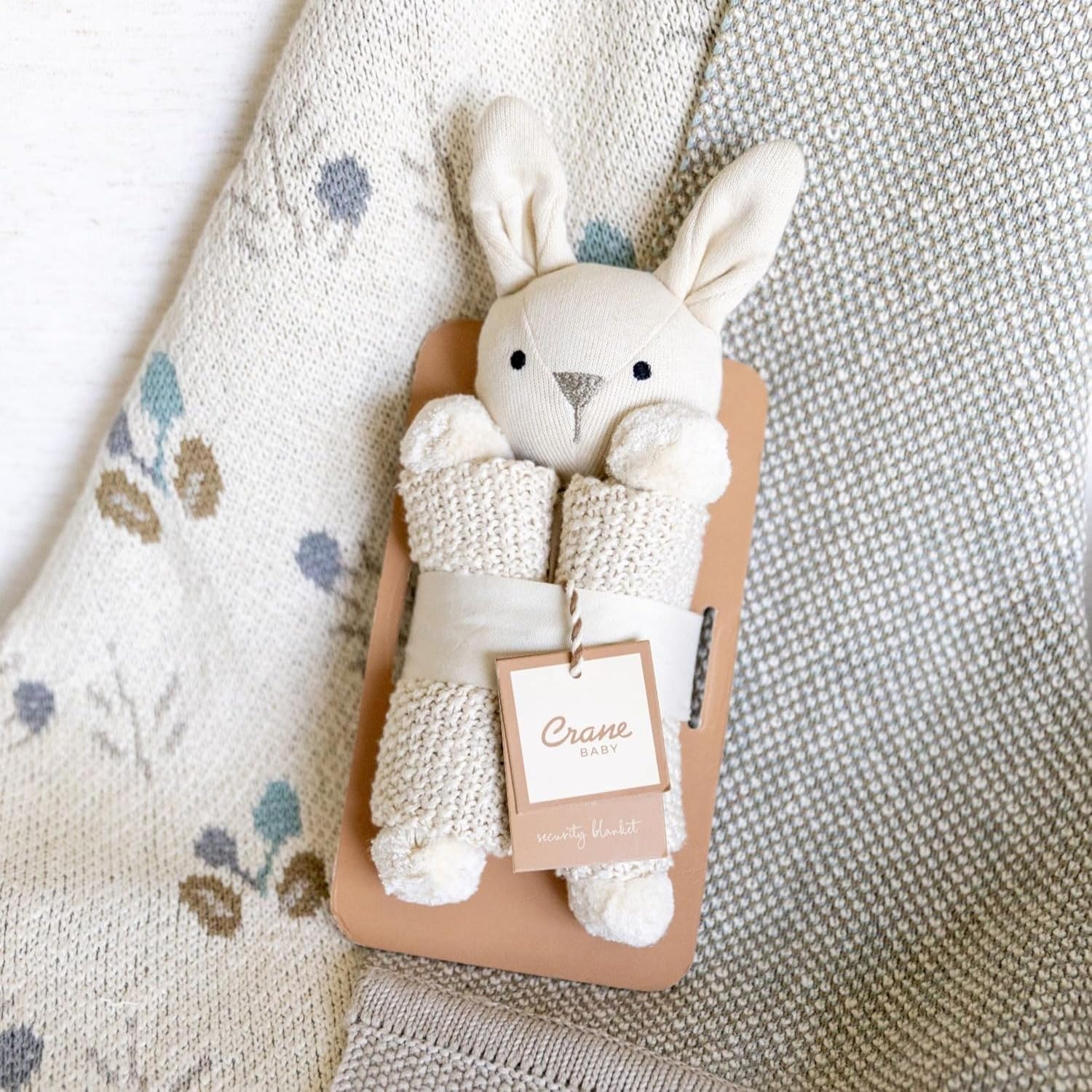 Crane Baby Lovey, Security Blankets for Babies, Ollie The Bunny Security Blanket, Soft 100% Organic Cotton Blanket Bunny Items, Organic Baby Items, Loveys for Babies - Image 4