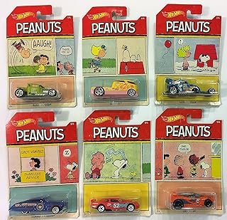 2017 Hot Wheels PEANUTS Complete Set Of 6 : CHARLIE BROWN (Bone Shaker), SNOOPY (Altred Ego), LUCY (Purple Passion), FRANKLIN (Chicane), LINUS (Circle Tracker), SALLY (Qombee)