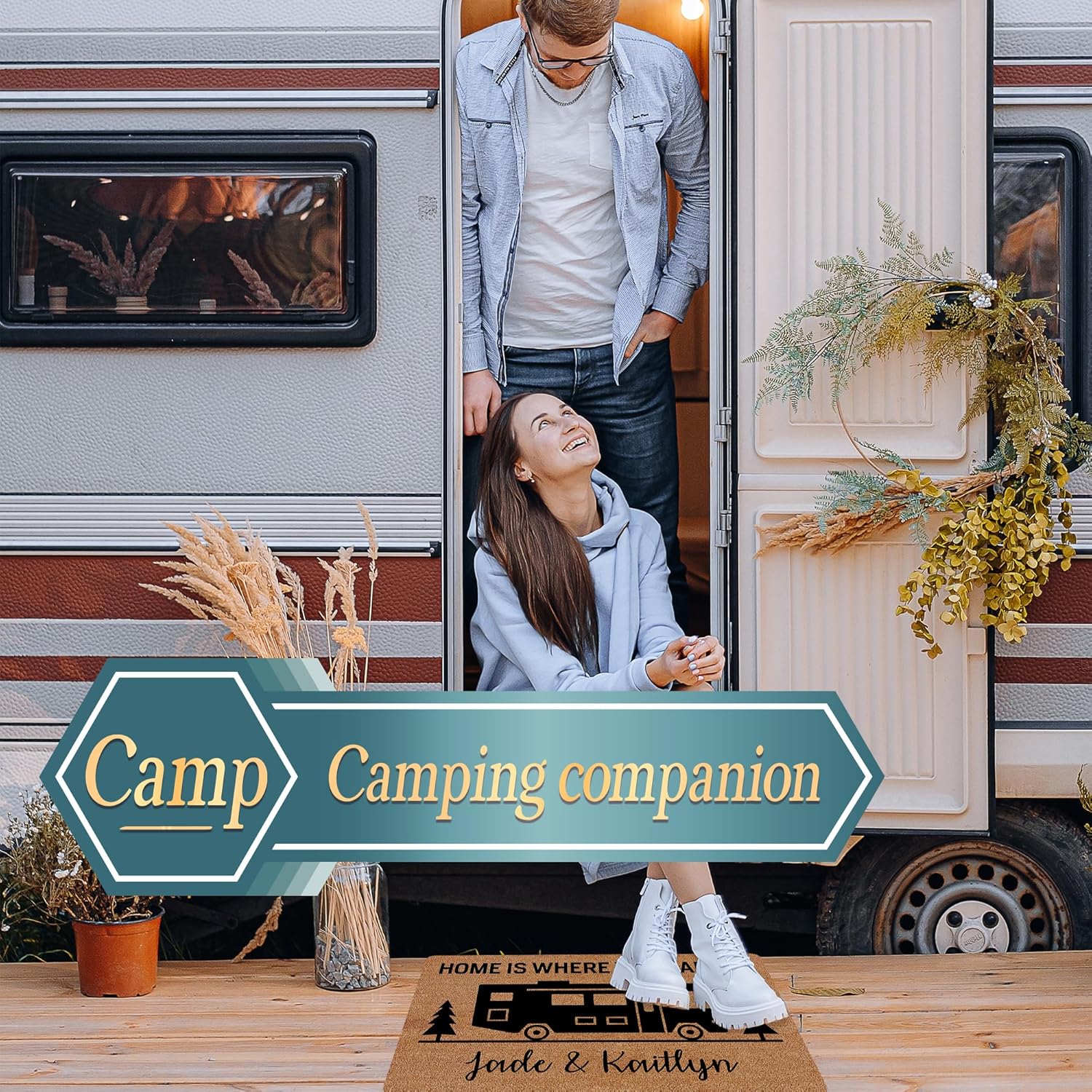 Custom Camping Doormat for Campers with Name, Personalized Rv Mats for Outside for Camping, Custom Rv Door Mat for Your Rv Outside, Personalized Camper Door Mats with Name for Camping