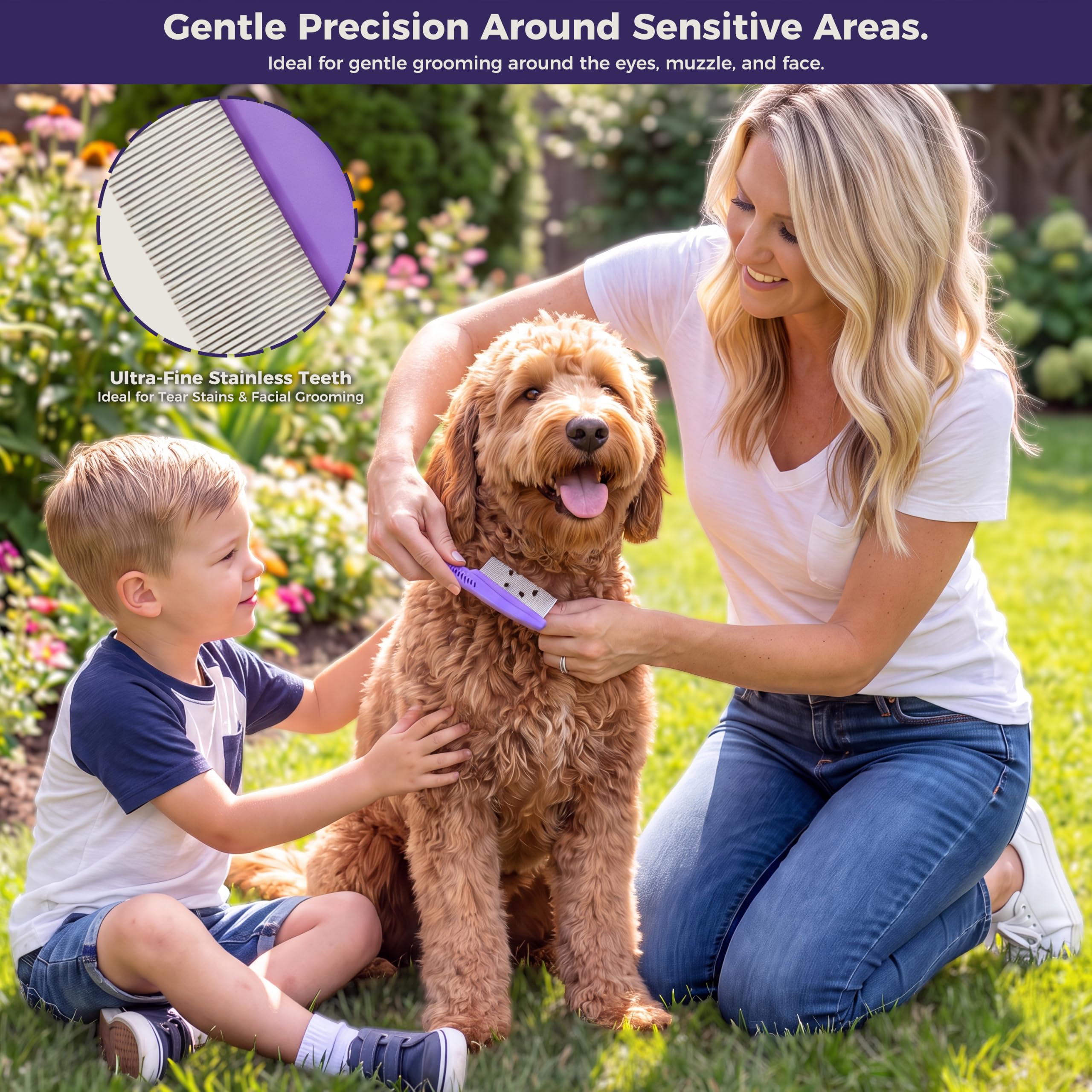 Kit de aseo para perros con cepillo para perros, rastrillo de capa inferior, cepillo de baño, peine de metal y peine para pulgas, herramientas profesionales para Goldendoodles, caniches