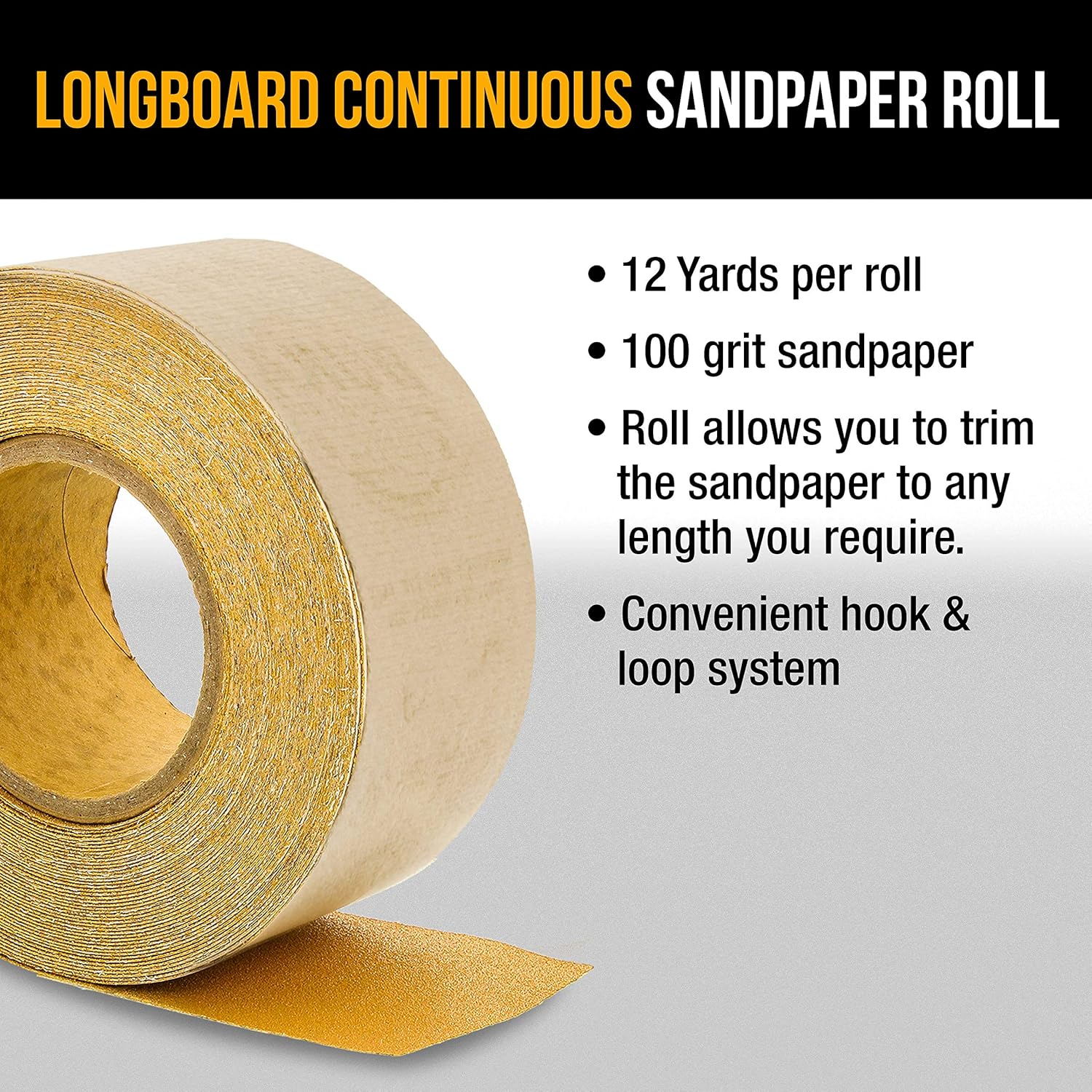 Dura-Gold Pro Series Longboard Hand Sanding File Sander Block - Hook & Loop Backing and PSA Adapter Pad & 100 Grit Sandpaper Roll, 2-3/4" Wide, 12 Yards Long