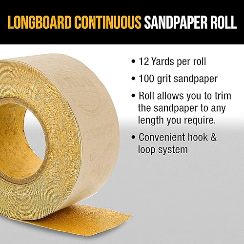 Miniatura 8 de Dura-Gold Pro Series Longboard - Bloque de lija de lija manual - Parte trasera de gancho y bucle y almohadilla adaptador PSA y rollo de papel de