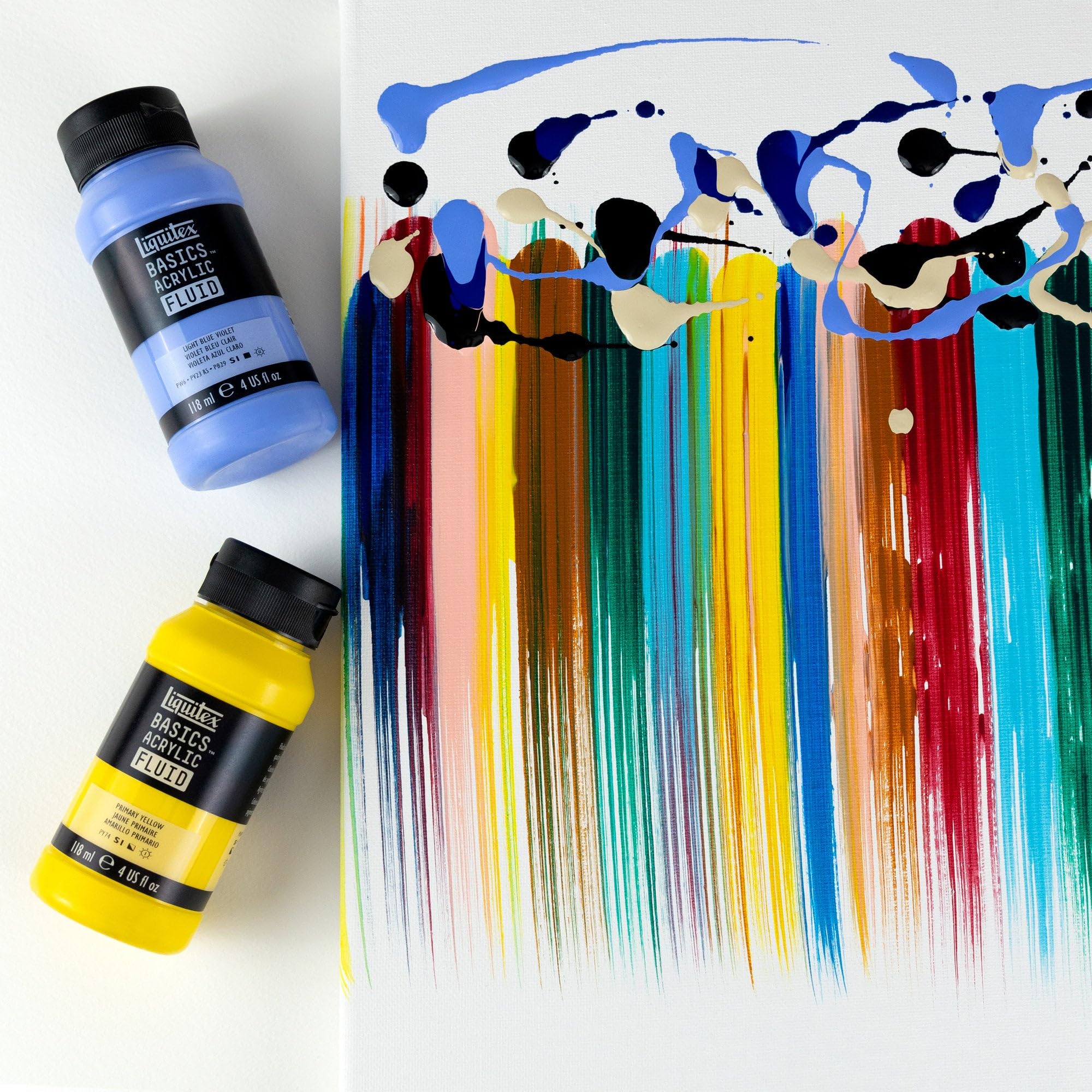 Liquitex 3699431 Basics Fluid - Set acylique - Peinture acrylique à consistance fluide, à séchage rapide, résistante à la lumière, imperméable, à base d'eau, 12 couleurs en flacons de 118 ml