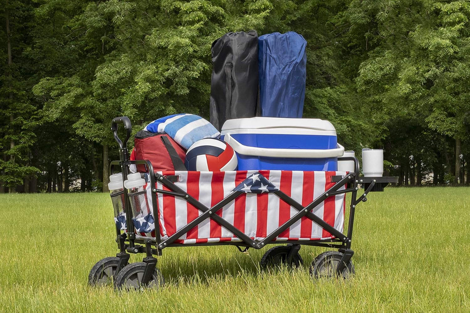 Mac Sports Collapsible Folding Outdoor Utility Wagon (Wagon with Side Table) (Utility, American Flag): Kitchen & Dining