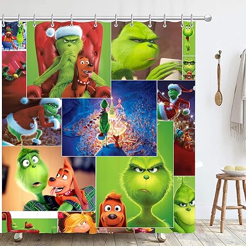 Miniatura 2 de Juego completo de decoración navideña de baño de 5 piezas, alfombras antideslizantes, cubierta para tapa de inodoro, tapete de baño y ganchos para