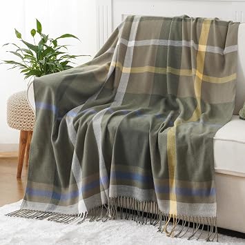 BATTILO HOME Olive Green Plaid Throw Blanket for Couch - Army Green Plaid Blanket Buffalo Checkered Blankets - Lightweight Farmhouse Outdoor Throw Blankets for Bed, Sofa 50"x60"
