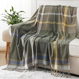 BATTILO HOME Olive Green Plaid Throw Blanket for Couch - Army Green Plai...
