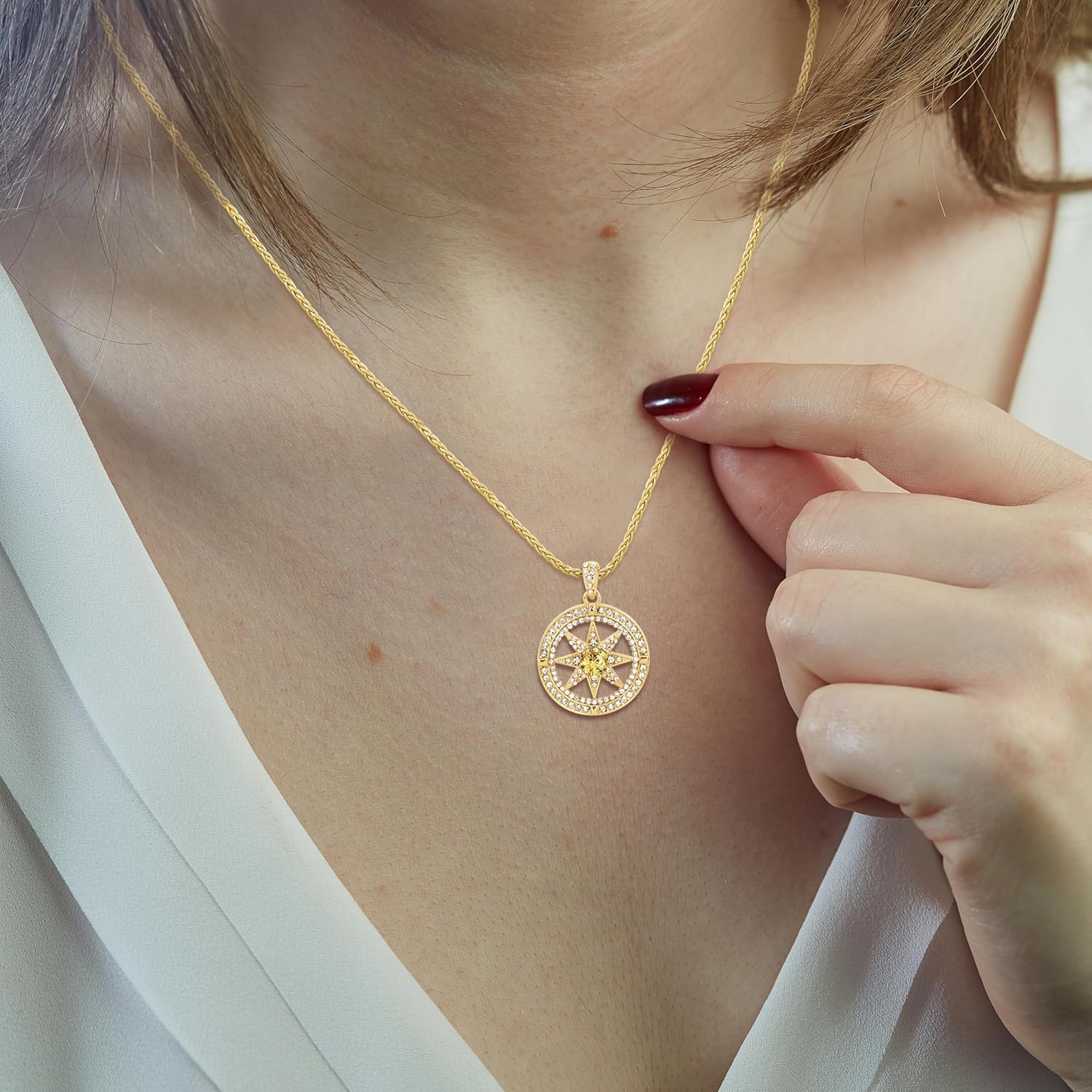 TRYNDI Birthstone Necklace for Women - Compass Birthstone 12 Month Birthstone Necklace, Jewelry Gift for Wife, Girlfriend, Mom, Daughter- Mother’s Day, Valentine’s, Anniversary, Christmas, Birthday Gift for Her