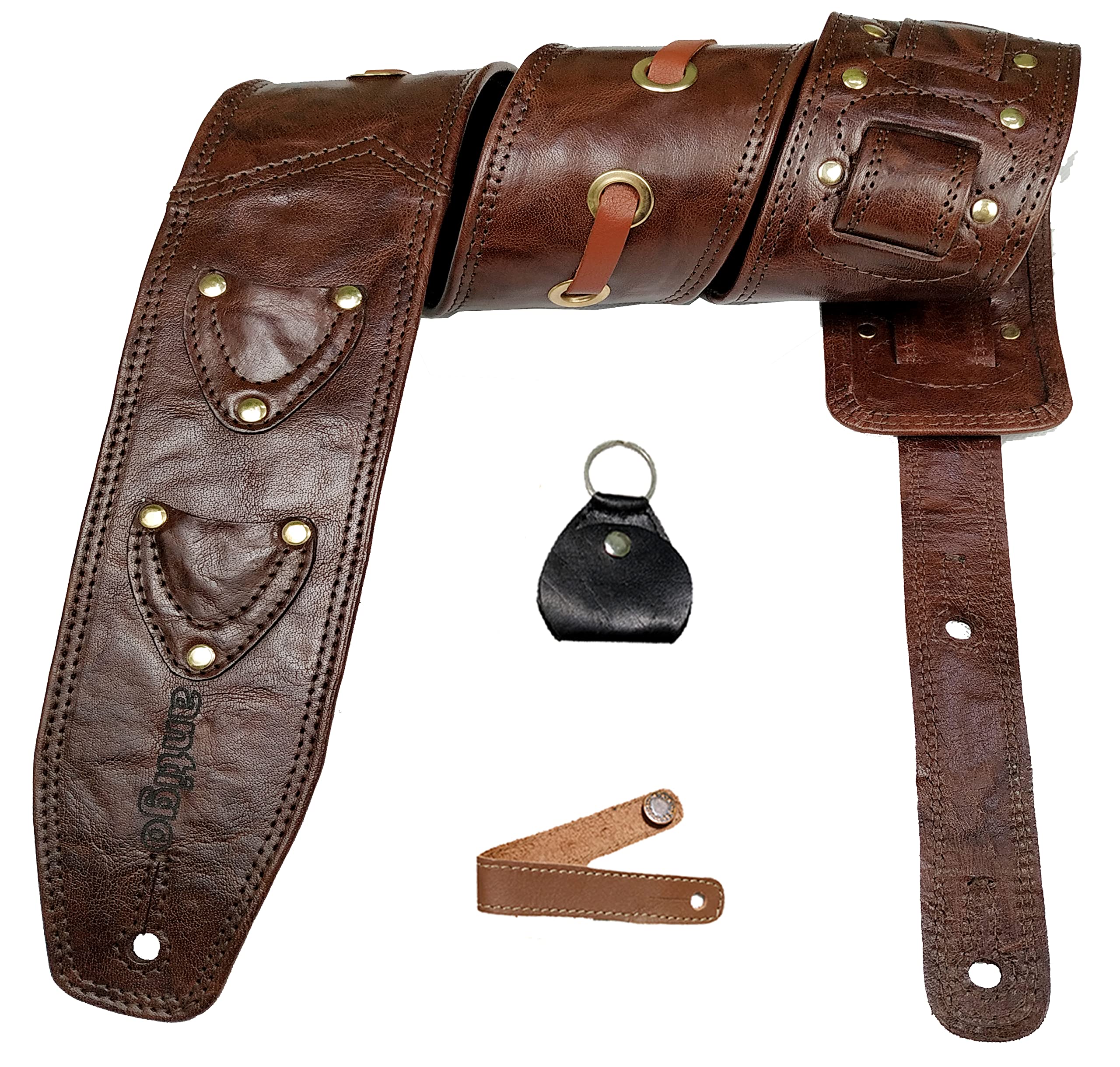 antigo Leather guitar strap belt for Bass/Electric/Acoustic/Benjo Heavy Metal Guitar 3 Inch Wide cushion Padded Genuine Premium Top Grain Leather with Pick Holder & Name Customization YH-GS-015-image-13