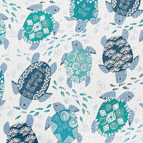 Miniatura 7 de C&F Home Turtle Bay - Mantel individual rectangular reversible acolchado blanco, azul, verde azulado, playa, costero, náutico, reverso a rayas, 13 x