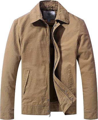 WenVen Mens Lightweight Military Cotton Jacket Casual Spring Lapel Work Coat