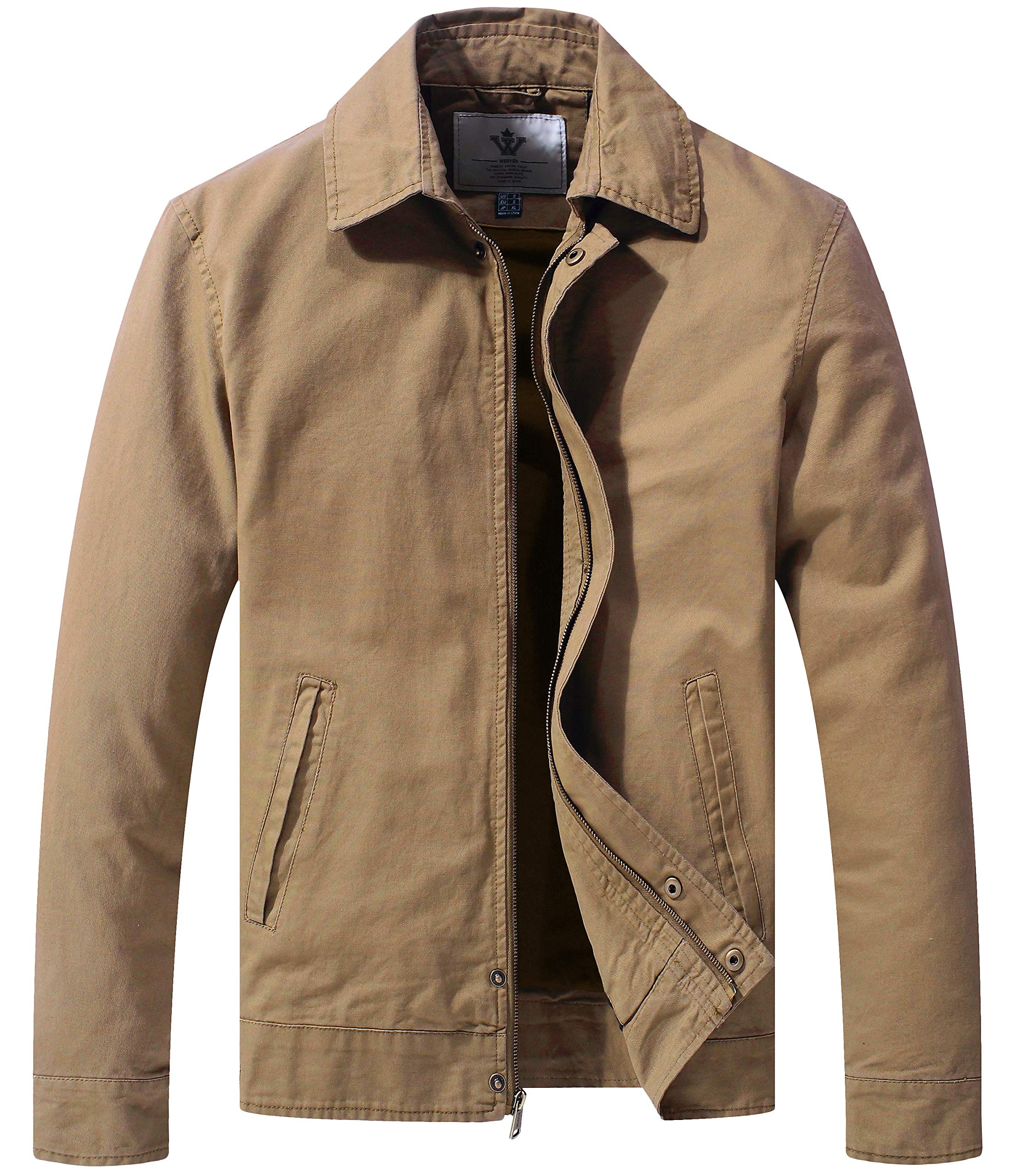 WenVen Men's Lightweight Military Cotton Jacket Casual Spring Lapel Work Coat