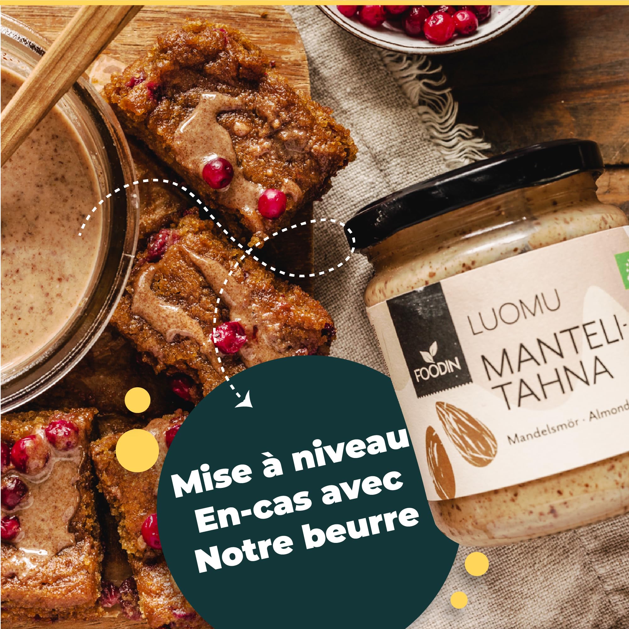 FOODIN Beurre d’amande brun, pâte à tartiner au beurre d’amande bio, bonne source de protéines et d’acides gras, 100% amande, sans gluten et végétalien (2 x 250g)