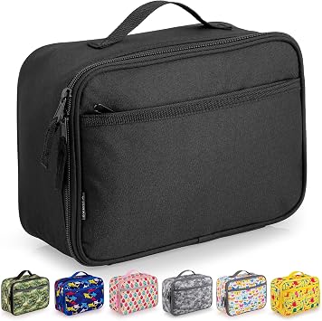 Zulay Thermal Kids Lunch Cooler - Spacious Compartment & Built-In Handle - Portable Back To School Lunch Box For Kids, Boys, Girls - Keeps Food Fresh Black