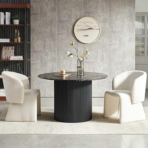 Miniatura 25 de NORDICANA Juego de mesa de comedor redonda de 5 piezas para 4, juego de mesa y sillas de cocina rústicas de 47 pulgadas, juego de comedor con 4