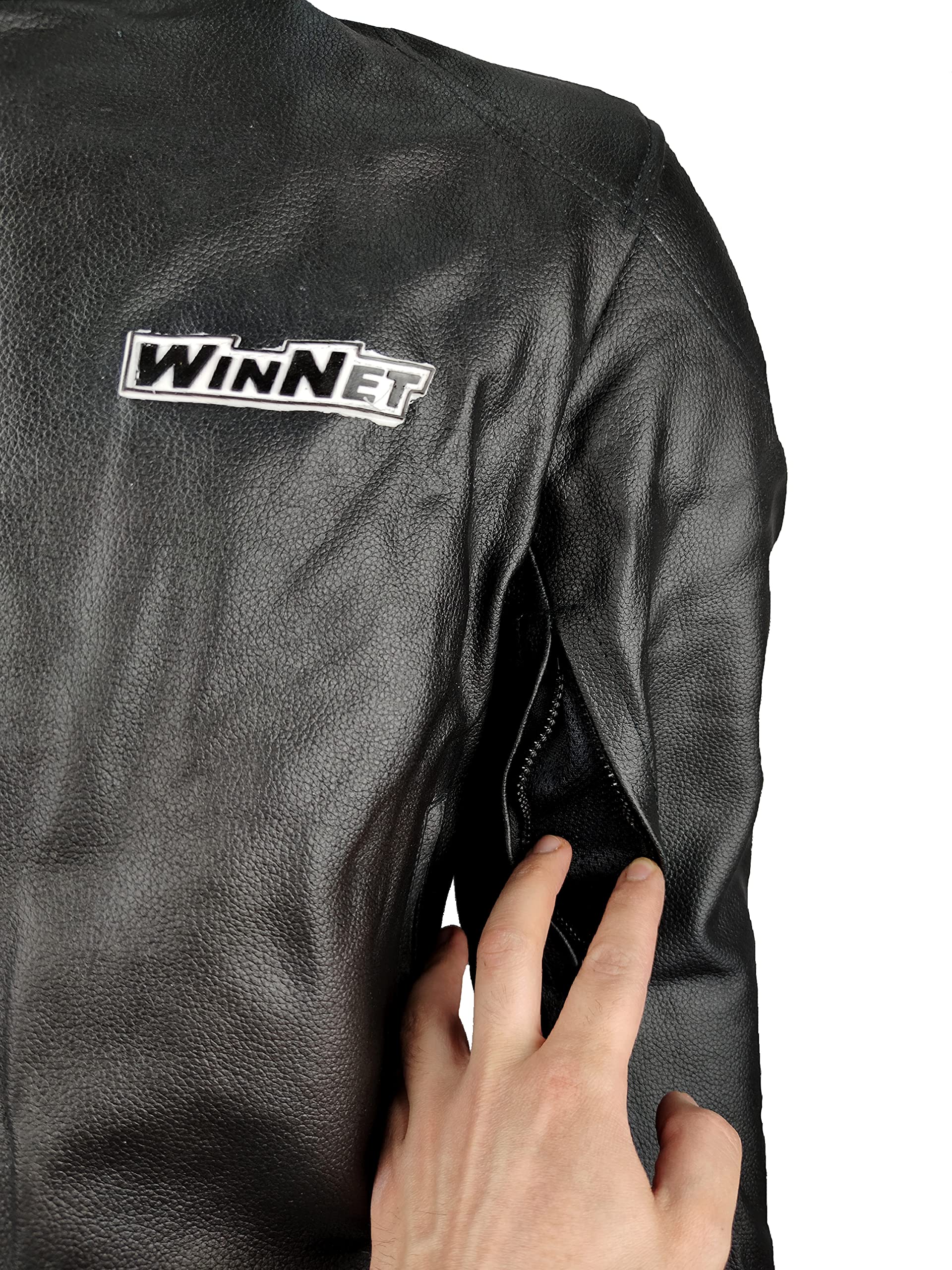 WinNet Giacca da per moto pelle con protezioni