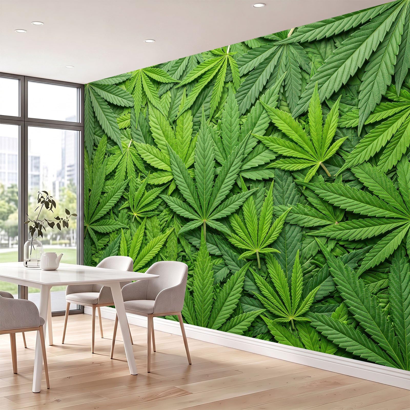 Tapeta ścienna z włókniny 3D tropikalna botanika, 250 x 175 cm panoramiczna tapeta zdjęcie do salonu sypialnia dziecięca dekoracja ścienna fresk liść marihuany liście