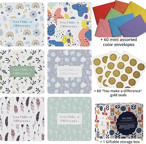 Miniatura 2 de Dessie 60 tarjetas inspiradoras You Make a Difference con sobres y sellos a juego. 60 tarjetas motivacionales y de aliento de tamaño de nota Post-it