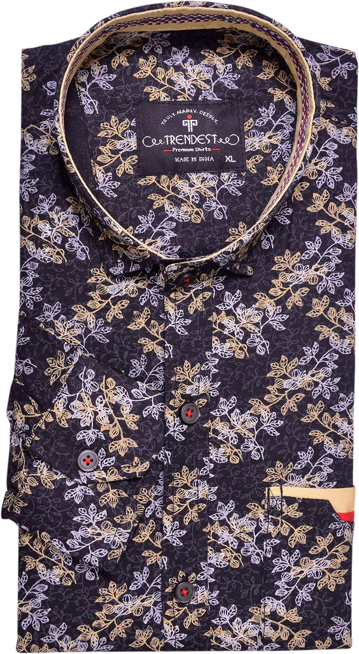 GenericMen's Black Grey Printed Formal Shirt Size_M