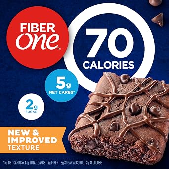 Fiber One 70 Calorie Chocolate Fudge Brownies, Value Pack, 12 Bars, 10.6 oz | 21% Daily Value of Fiber per Bar, 70 Calories & 2g Sugar, 5g Net Carbs, Value Pack for Office or Lunchbox Snacking