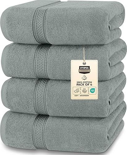 Utopia Towels - Juego de 4 toallas de baño (27 x 54 pulgadas), 100% algodón peinado, 600 GSM, toallas ligeras, altamente absorbentes y de secado