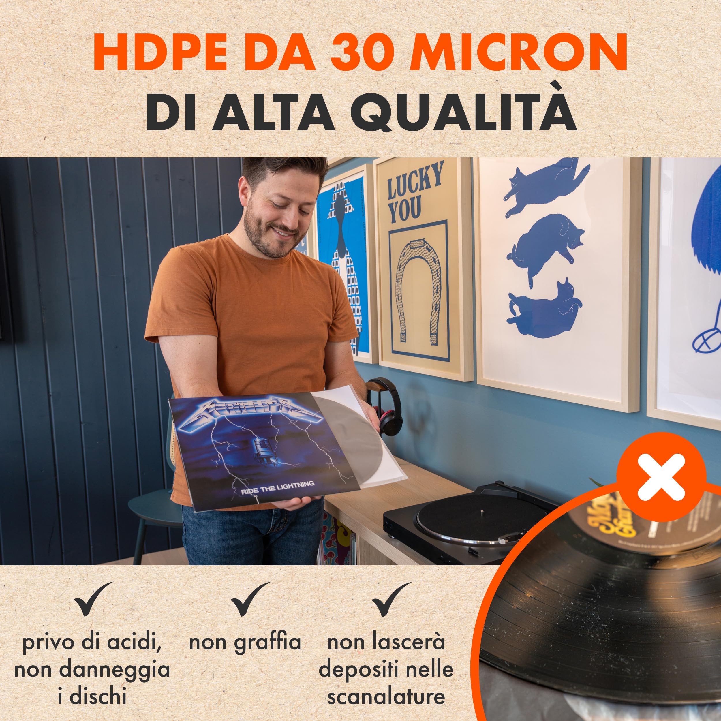 SPINCARE 100x 33 Giri Buste Interne Di Dischi Vinile Da LP | Audiophile 12" Custodia Quadrata Antistatico Pollici Antigraffio | Qualità Archivistica | Sostituire i Sacchetti Di Carta