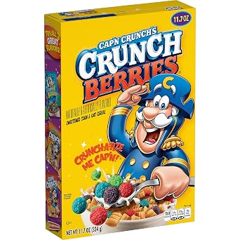 Quaker Capn Crunch Sweetened Corn & Oat Cereal, Crunch Berries flavored Cereal, 11.7 Oz