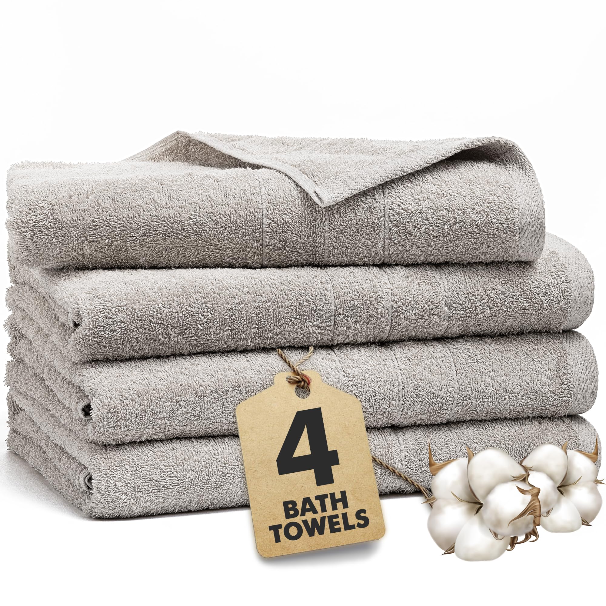 Novo Home Bath Towels Set of 4 – 550 GSM 100% Cotton Light Grey Extra Large Towels for Bathroom, Spa Use (70x140 cm) – Super Soft and Quick Dry Large Bath Sheets for Adults — image 1