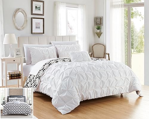 Chic Home. Juego de cobertores de 4unidades Zissel Pintuck. Plisado, bordado e impreso. Reversible. Con almohadón con bordado de elefante.