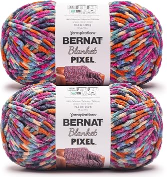 Bernat Blanket Pixel Chenille Crochet Yarn, County Fair, 2-Pack