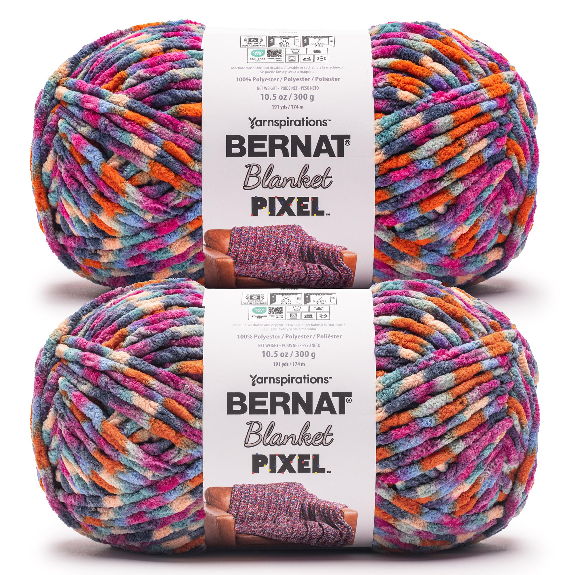 Lana para tejer mantas de sofá Bernat Blanket #6, hilo suave para ganchillo en pack de 2
