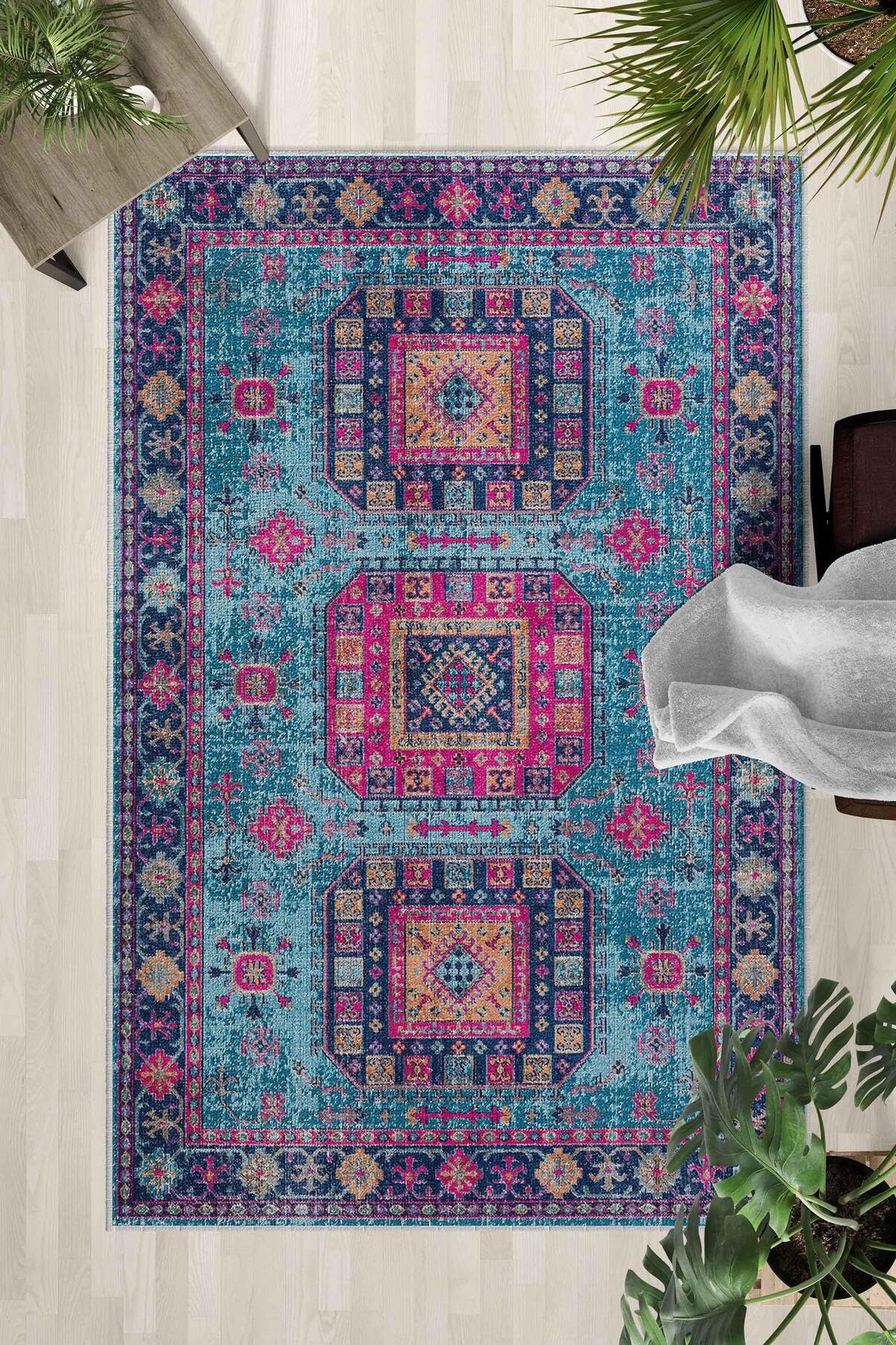 Monnhein Çok Renkli Halı 0120-2 - Yıkanabilir, Kaymaz Taban, Dijital Baskılı, Leke Tutmaz, İnce Hav, Modern Salon, Oturma Odası, Yatak Odası ve Mutfak için Dekoratif Halı