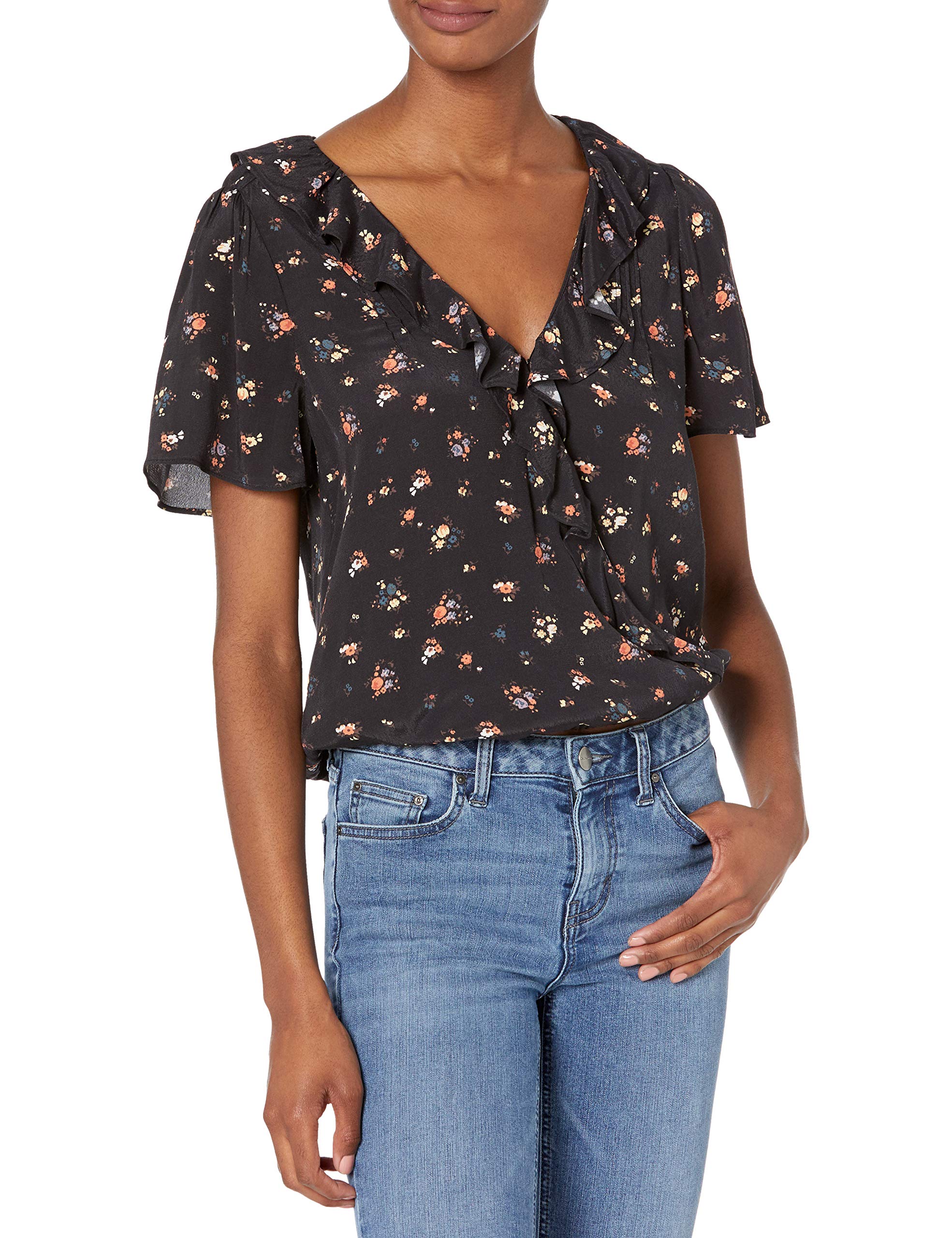 PAIGE womens CLARITA FLUTTER SLEEVE RUFFLE TOP Blouse