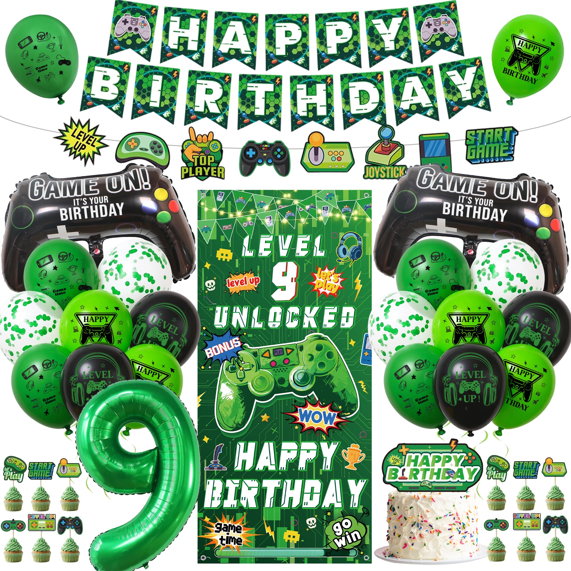 Video Game 9th Birthday Decorations, Happy Birthday Banners