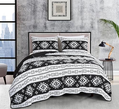 Miniatura 2 de Chezmoi Collection Indie - Juego de edredón de 3 piezas azteca del suroeste  Juego de colcha acolchada ligera de microfibra con estampado de