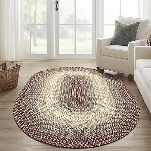 Miniatura 3 de Super Area Rugs Braided Rugs Farmhouse - Alfombra trenzada Ridgewood para sala de estar, reversible, lavable, fabricada en Estados Unidos, color