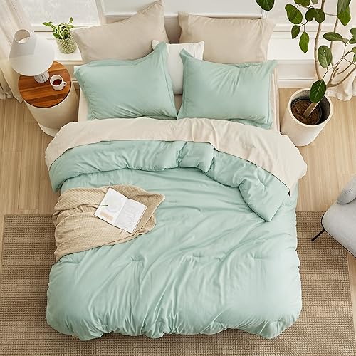 Miniatura 3 de Bedsure Juego de edredón Queen verde salvia, juego de ropa de cama suave de 7 piezas con edredón, sábanas, fundas de almohada y fundas, cama bohemia