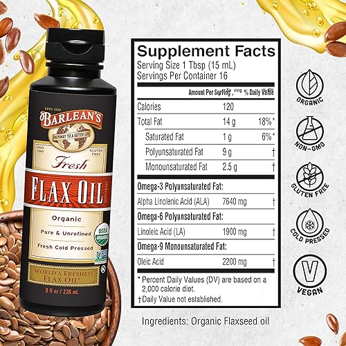 Miniatura 6 de Barleans aceite de lino orgánico 8 onzas líquidas