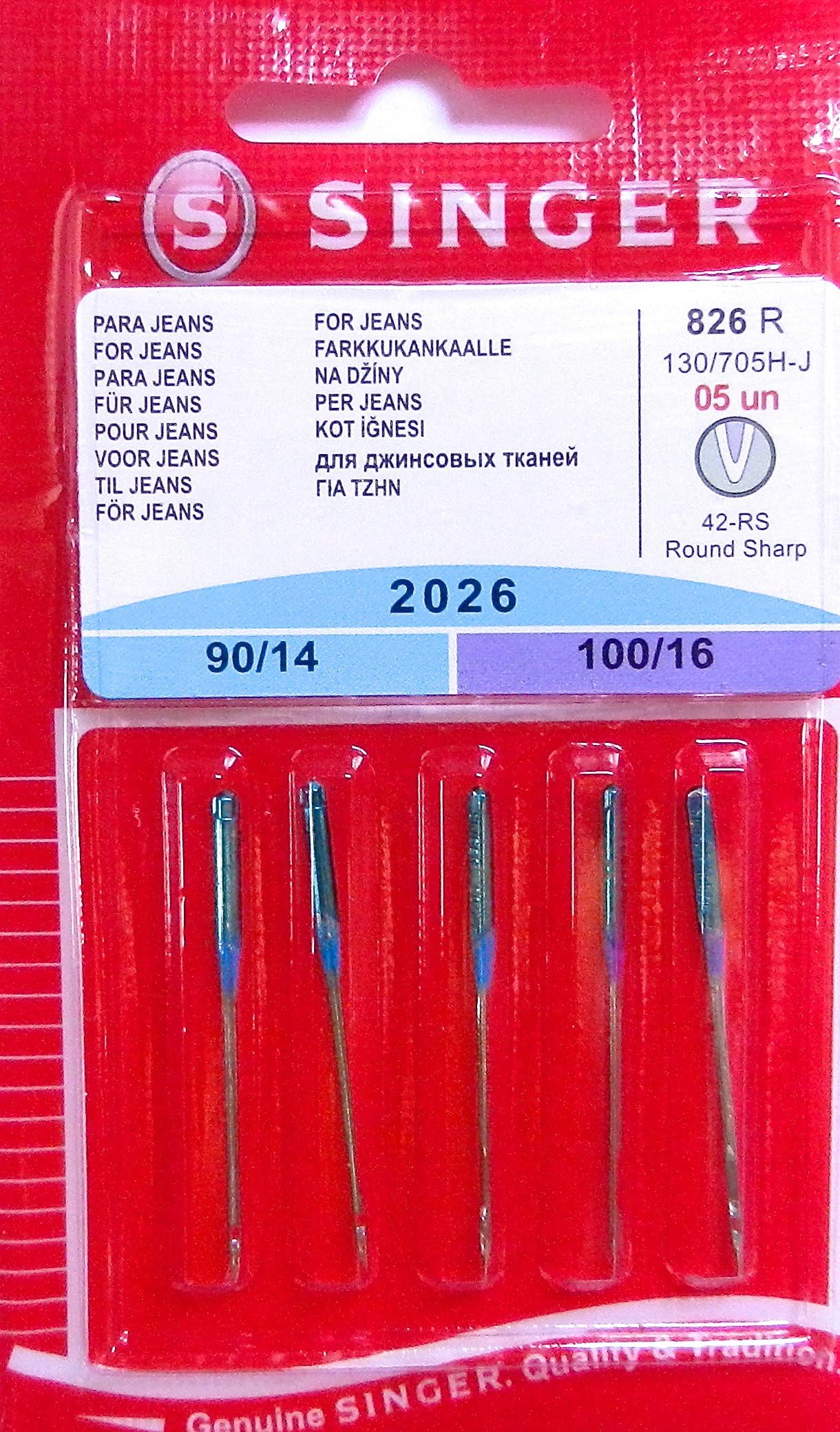 5 Original Singer Sewing Machine Needles 2026 Thickness 90/14 & 100/16 for Jeans 130/705 H-J