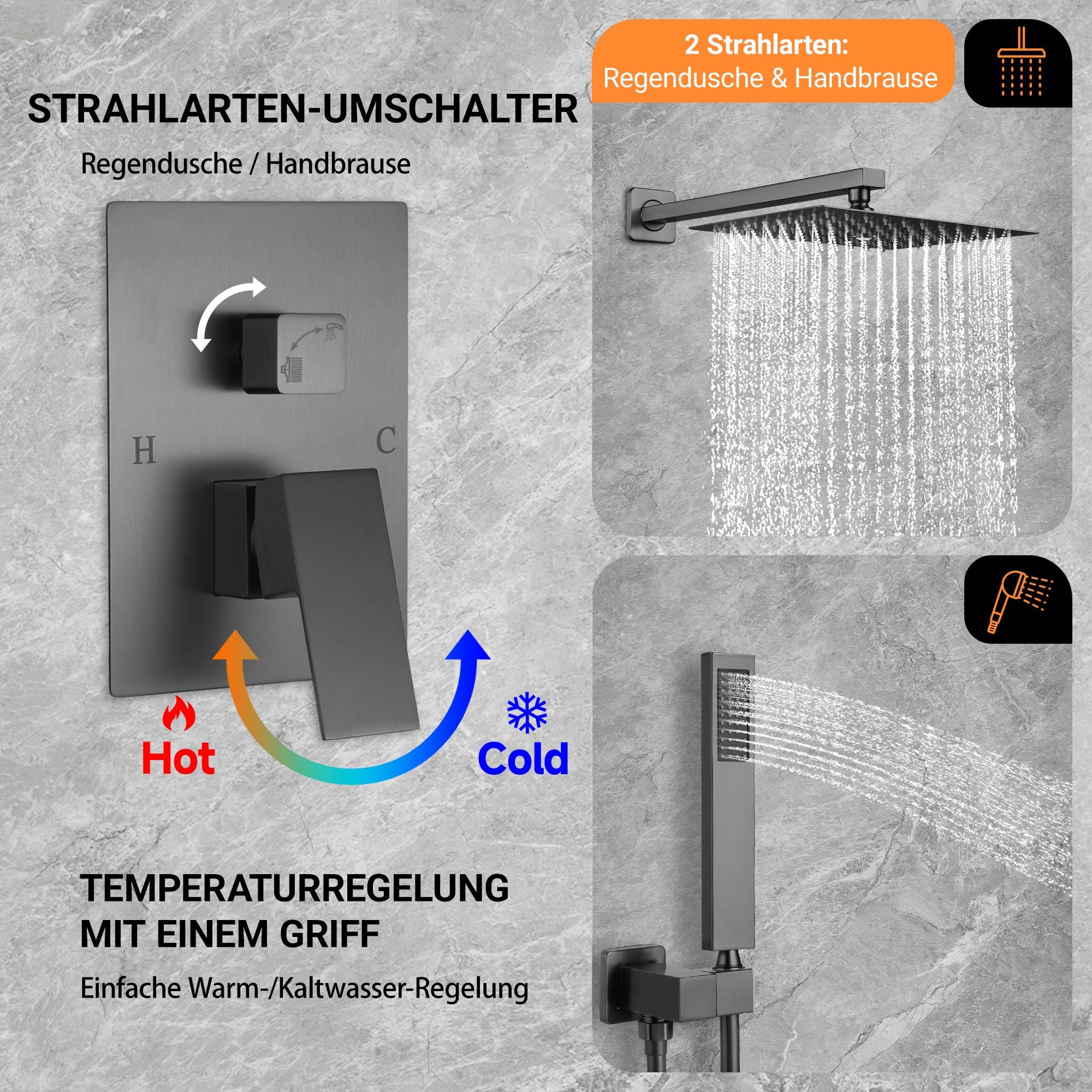 Unterputz Duscharmatur Set mit 10 Zoll Edelstahl Regenduschkopf