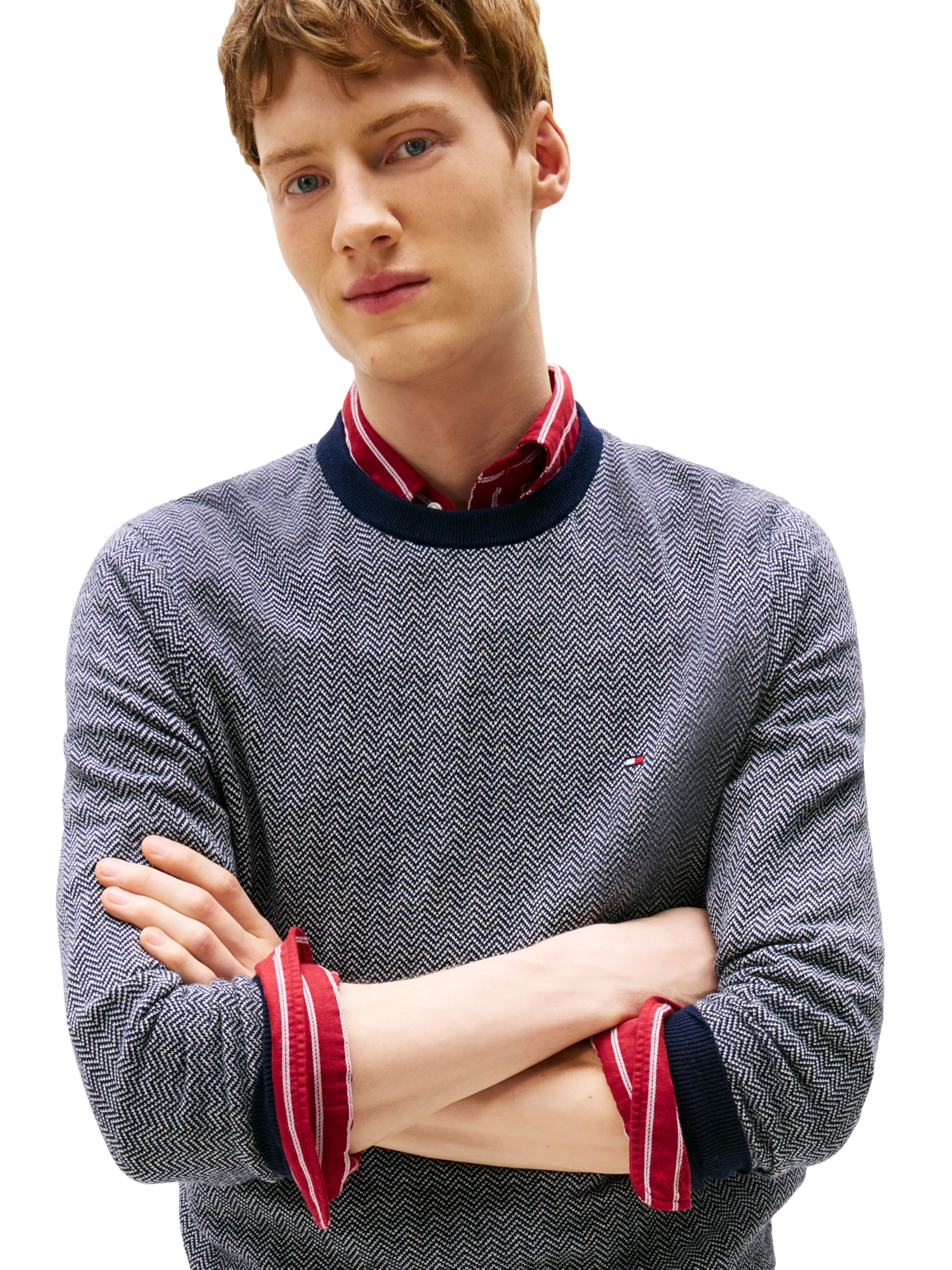Tommy Hilfiger Herren Herringbone Cotton Cashmere Crewneck Sweater Pullover Pullover (1er Pack)