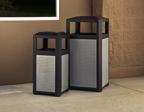 Miniatura 3 de Safco Products Evos - Bote de basura para exteriores e interiores con panel de acero galvanizado perforado 15 galones color negro