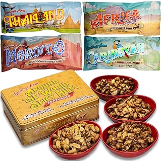 Nut Gift Basket, Tin Box, Spicy World Peanut Flavors from Africa, Caribbean, Thailand, Morocco, Great Birthday Gift for Men, Women, Families, Spicy World Peanut Flavors from Africa, Caribbean, Thailand, Morocco,