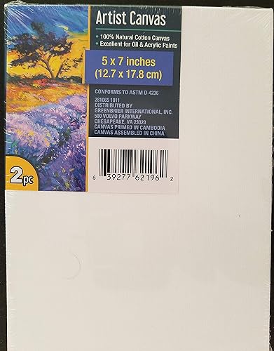 Lienzos de artista de algodón blanco para pintura al óleo acrílica, seleccione: tamaño y paquete (5 x 7 pulgadas, 2/paquete)