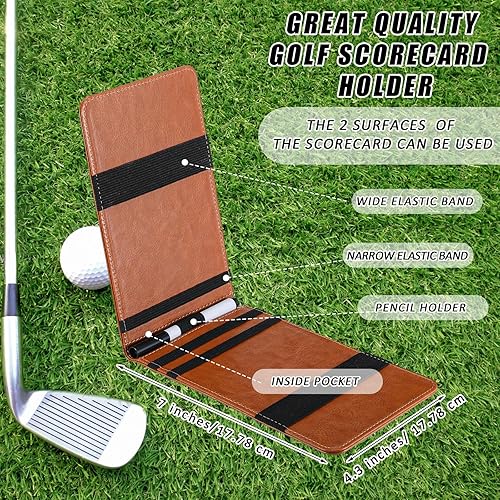 Miniatura 2 de Honoson 4 piezas de soporte de tarjeta de puntuación de golf de piel sintética para libro de yarda de golf, protector de puntuación de golf,