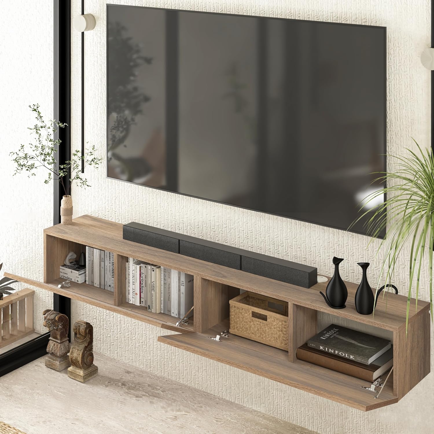 Atelier Mobili Floating TV Stand - Wall Mounted TV Stand for 75 Inch TV - Floating TV Shelf - Modern TV Stands for Living Room - Sleek Entertainment Center Design (Walnut, 2 Doors)