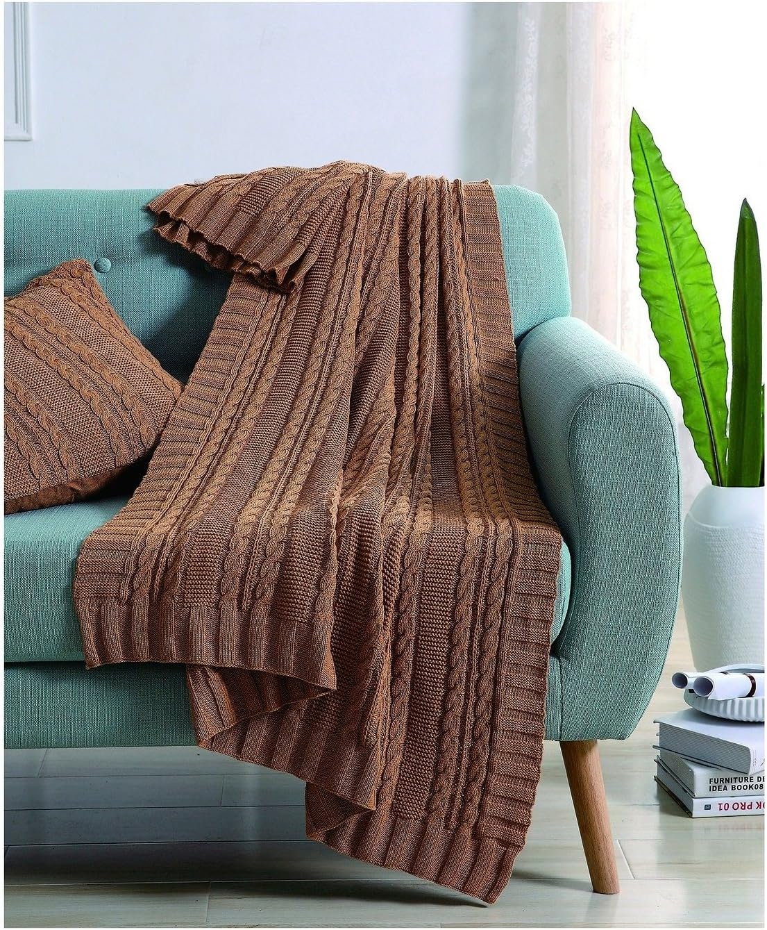 VCNY Home Dublin Cable Knit, Super Soft Microfiber Throw Blanket, 50" x 70", Camel