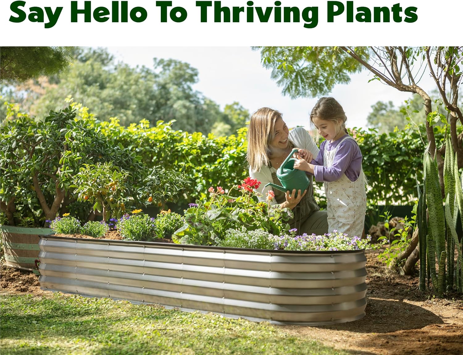 Plant & Plot Galvanized Raised Garden Beds Outdoor // 8×2×1 ft Planter Raised Beds for Gardening, Vegetables, Flowers // Large Metal Garden Box (Silver) // Patented Tool-Free Design