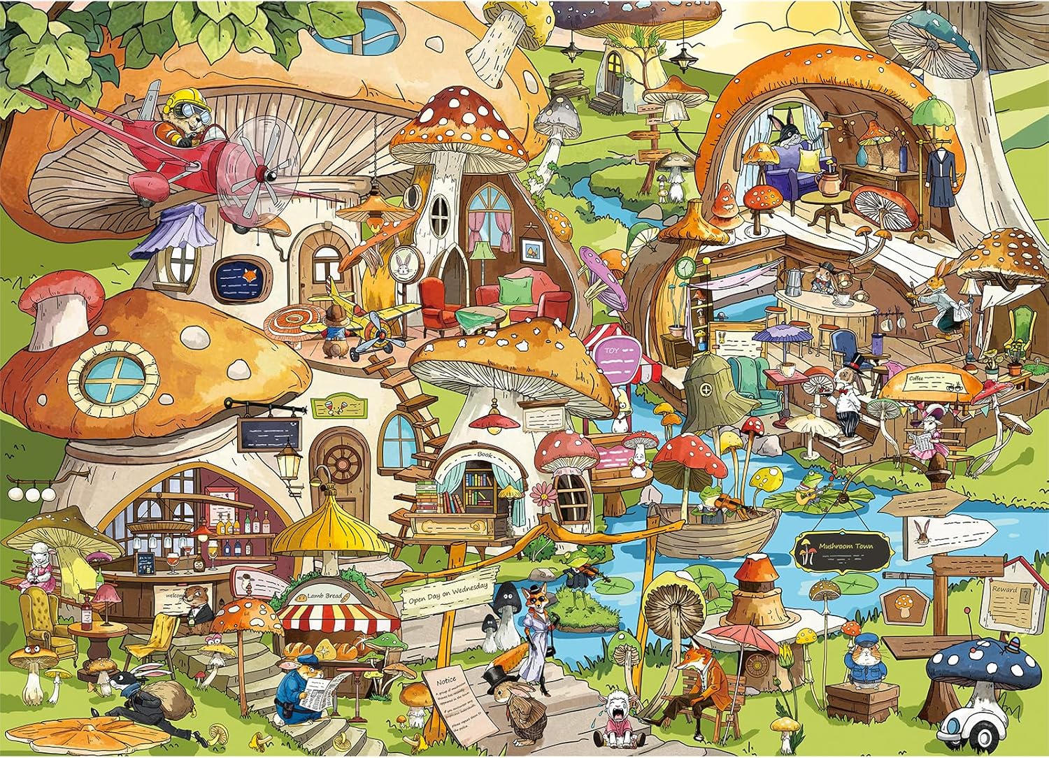 500 Piece Jigsaw Puzzles for Adults, Whimsical Mushroom Town Puzzle with HD Poster, Precise Interlocking Dust-Free, Home Decor, Family Games, Holiday Party Gift